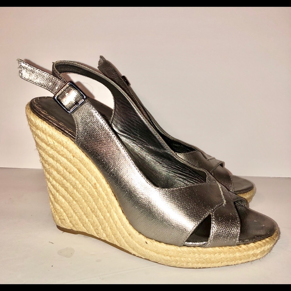 Juicy Couture metallic wedge sandals size 6.